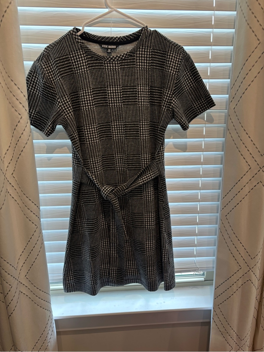 Steve Madden Black and White Plaid Tie-Front Dress